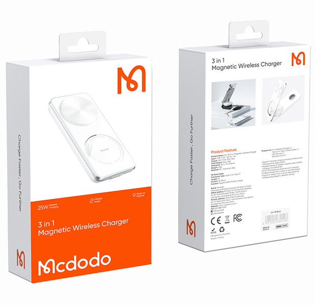خرید استند شارژر وایرلس مگنتی سه کاره 25 وات مک‌ دودو مدل Mcdodo CH-115