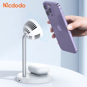 خرید هولدر و شارژر وایرلس مگنتی رومیزی فن دار دو کاره 15 وات مک‌ دودو مدل Mcdodo CH-215