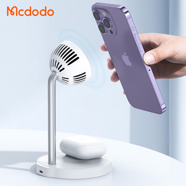 خرید هولدر و شارژر وایرلس مگنتی رومیزی فن دار دو کاره 15 وات مک‌ دودو مدل Mcdodo CH-215