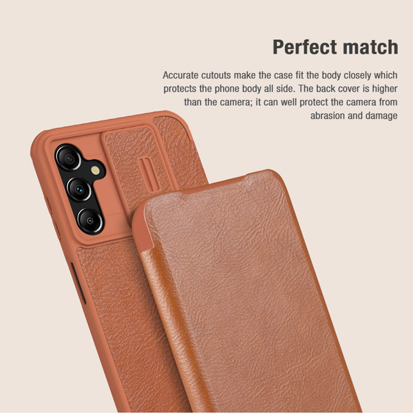خرید کیف چرمی محافظ دوربین دار Samsung Galaxy M14 5G مارک نیلکین مدل Qin Pro Leather Case