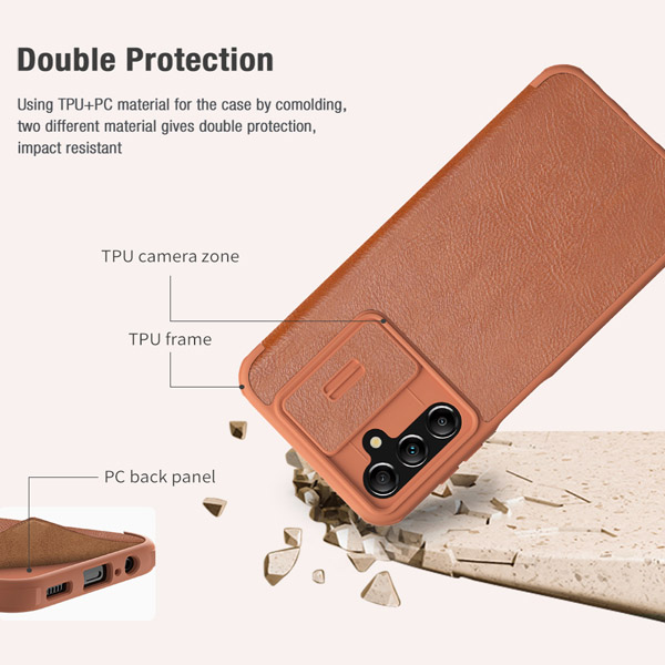 خرید کیف چرمی محافظ دوربین دار Samsung Galaxy M14 5G مارک نیلکین مدل Qin Pro Leather Case