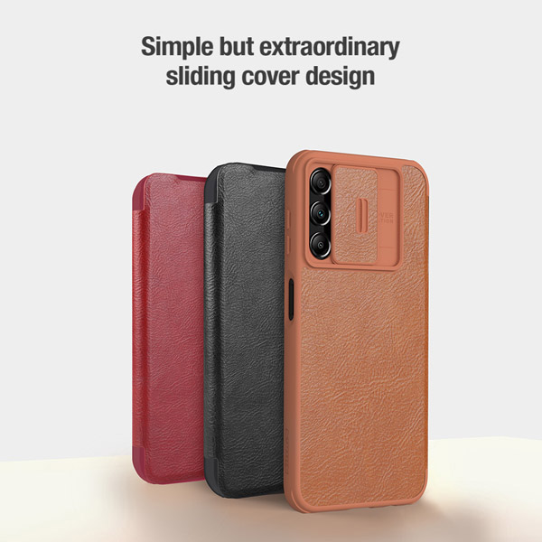 خرید کیف چرمی محافظ دوربین دار Samsung Galaxy M14 5G مارک نیلکین مدل Qin Pro Leather Case
