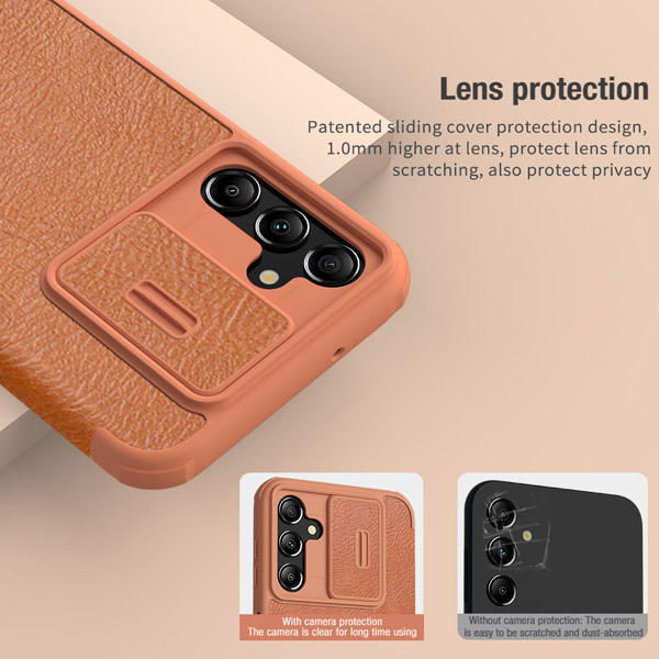 خرید کیف چرمی محافظ دوربین دار Samsung Galaxy M14 5G مارک نیلکین مدل Qin Pro Leather Case
