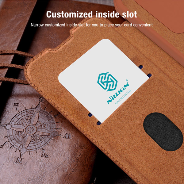 خرید کیف چرمی محافظ دوربین دار Samsung Galaxy M14 5G مارک نیلکین مدل Qin Pro Leather Case
