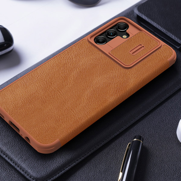 خرید کیف چرمی محافظ دوربین دار Samsung Galaxy A24 4G مارک نیلکین مدل Qin Pro Leather Case