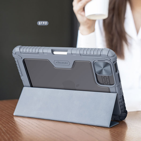 خرید فلیپ کاور چرمی پشت شفاف ایربگ دار iPad Mini 6 مارک نیلکین مدل Bumper Pro