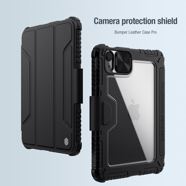 خرید فلیپ کاور چرمی پشت شفاف ایربگ دار iPad Mini 6 مارک نیلکین مدل Bumper Pro