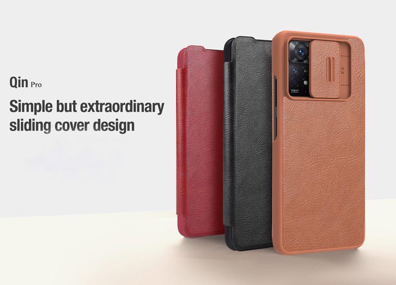 خرید کیف چرمی محافظ دوربین دار Xiaomi Redmi Note 12 Pro 4G مارک نیلکین مدل Qin Pro Leather Case