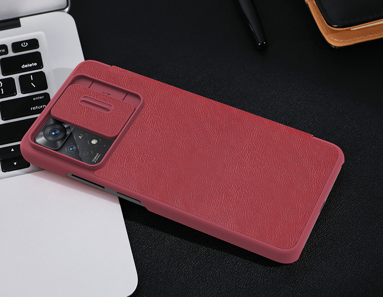 خرید کیف چرمی محافظ دوربین دار Xiaomi Redmi Note 12 Pro 4G مارک نیلکین مدل Qin Pro Leather Case