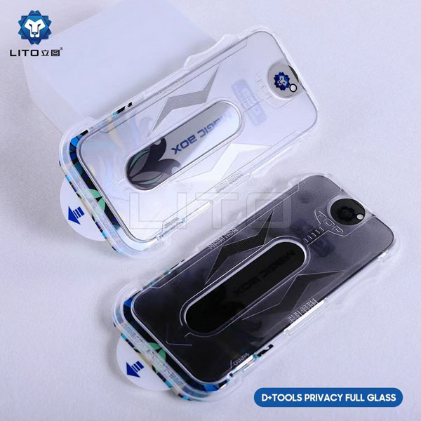 خرید گلس حریم شخصی با ابزار مخصوص iPhone 14 Plus مارک LITO مدل Magic Box D+ Privacy Glass