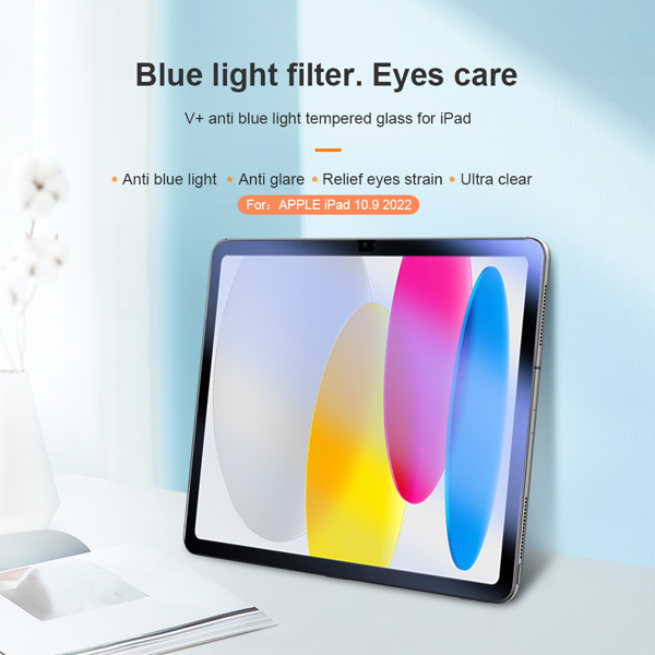 خرید گلس شیشه ای نیلکین تبلت iPad 10.9 2022 مدل V+ Anti Blue Light