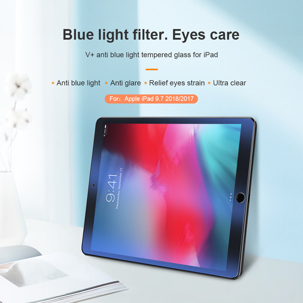 خرید گلس شیشه ای نیلکین تبلت iPad 9.7 2018 مدل V+ Anti Blue Light