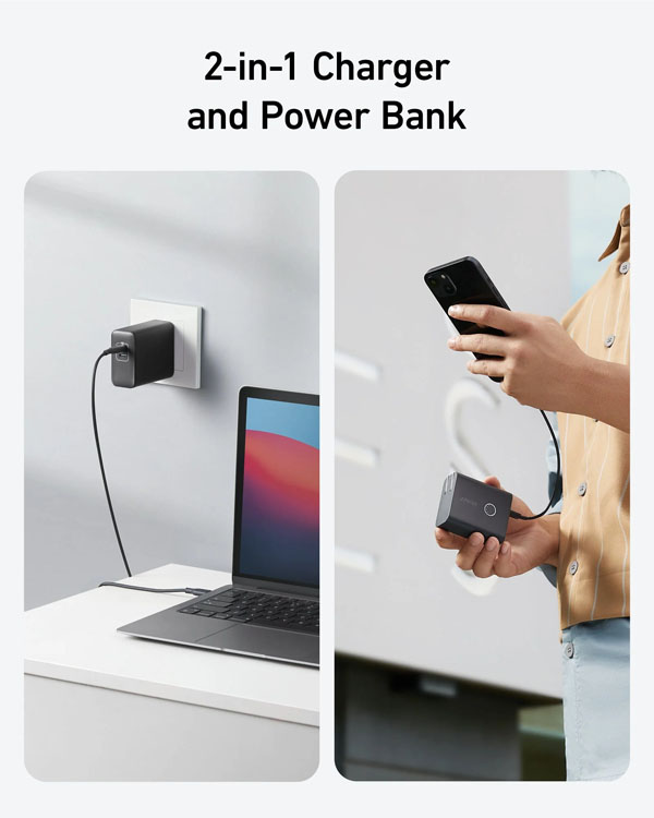 خرید آداپتور و پاوربانک 5000 میلی آمپر هیبریدی 45 وات اَنکر Anker 521 Power Bank A1626P11