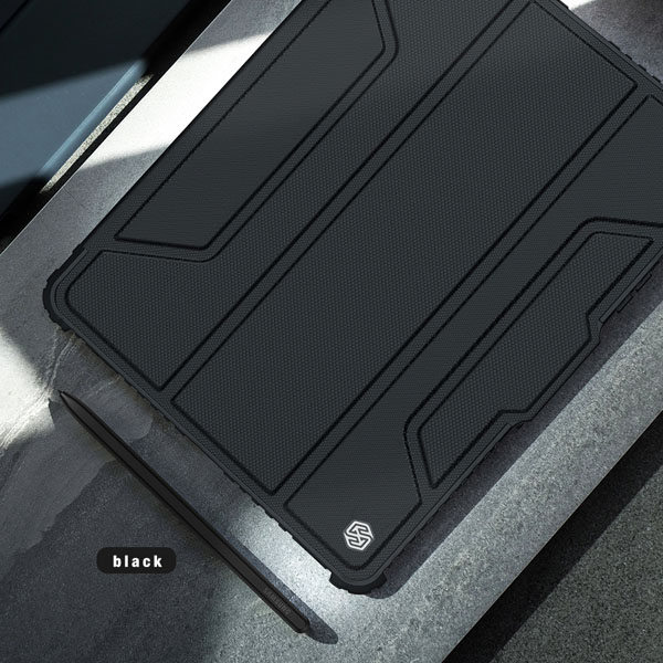 خرید فلیپ کاور چرمی پشت شفاف ایربگ دار Samsung Galaxy Tab S8 Plus مارک نیلکین مدل Bumper Pro