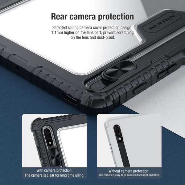 خرید فلیپ کاور چرمی پشت شفاف ایربگ دار Samsung Galaxy Tab S8 Plus مارک نیلکین مدل Bumper Pro