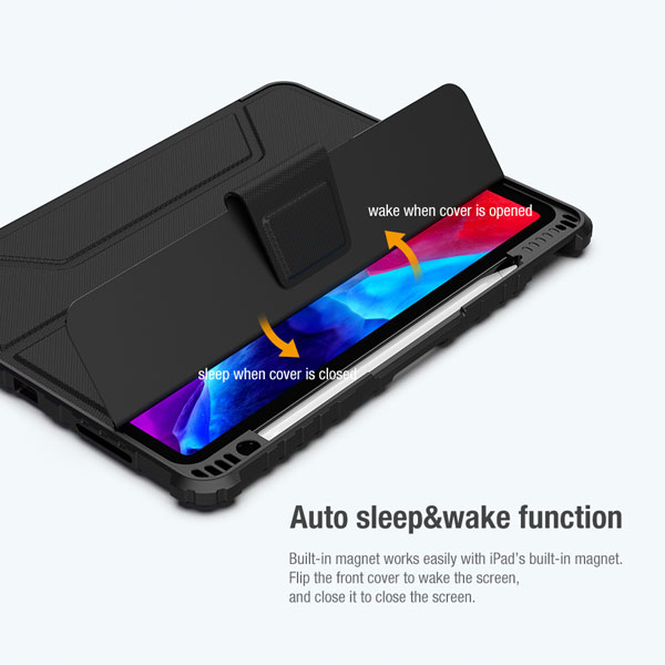 خرید فلیپ کاور چرمی پشت شفاف ایربگ دار iPad Pro 11 2022 مارک نیلکین مدل Bumper Pro