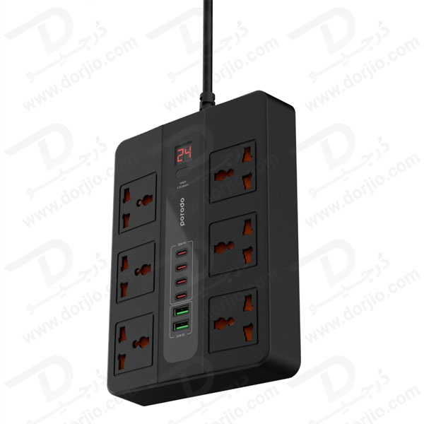 خرید 6 راهی برق + خروجی فست شارژ 36 وات USB-A و USB-C برند Porodo مدل PD-FWCH009-3M-BK