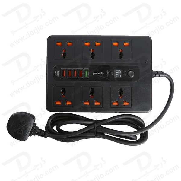 خرید 6 راهی برق + خروجی فست شارژ 36 وات USB-A و USB-C برند Porodo مدل PD-FWCH009-3M-BK