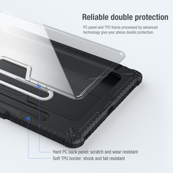 خرید فلیپ کاور چرمی پشت شفاف ایربگ دار Samsung Galaxy Tab S7 Plus مارک نیلکین مدل Bumper Pro