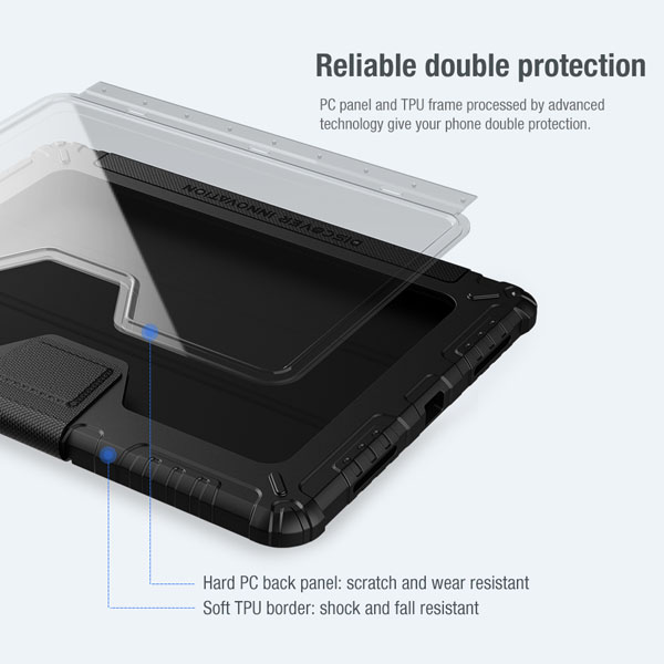 خرید فلیپ کاور چرمی پشت شفاف ایربگ دار iPad Pro 11 2022 مارک نیلکین مدل Bumper Pro