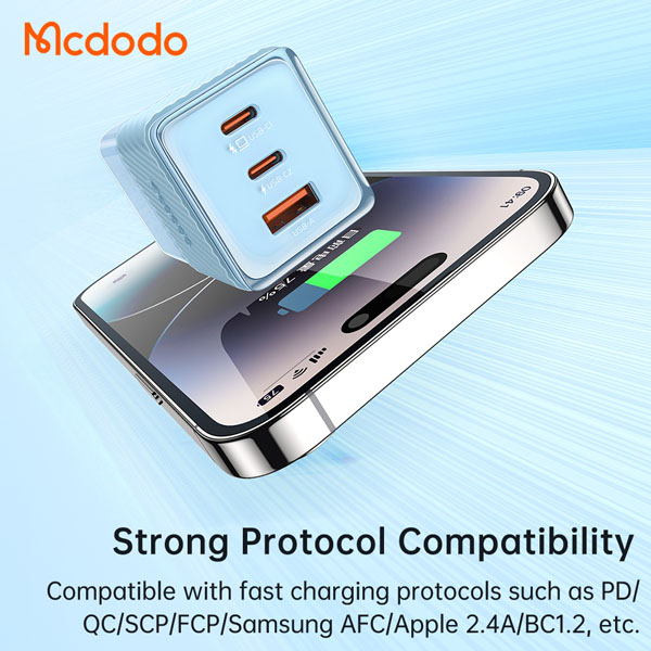 خرید شارژر سریع دیواری 67 وات مک دودو با سه پورت خروجی Mcdodo CH-150 Dichromatic GaN 5 Mini Fast Charger 67W