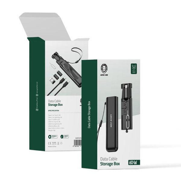 خرید پک تبدیلی به همراه کابل 60 وات Type-C مارک Green Lion مدل Data Cable Strage Box 60W
