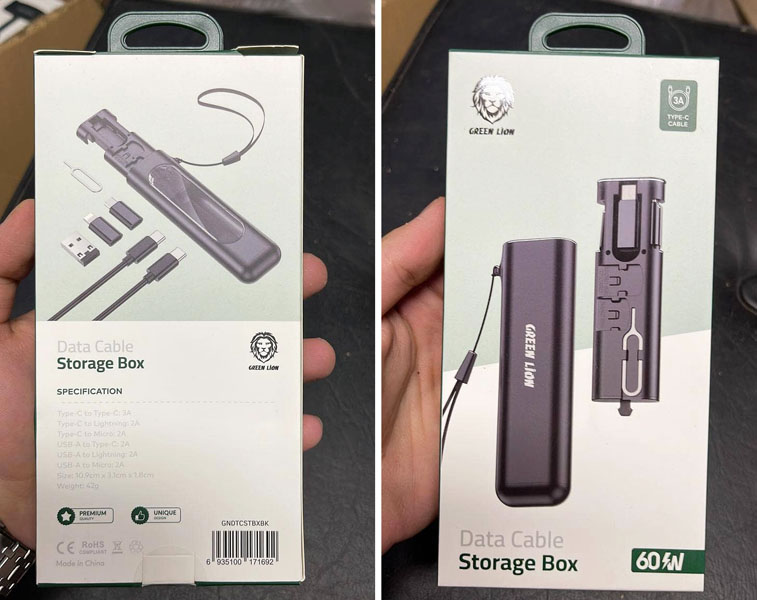 خرید پک تبدیلی به همراه کابل 60 وات Type-C مارک Green Lion مدل Data Cable Strage Box 60W