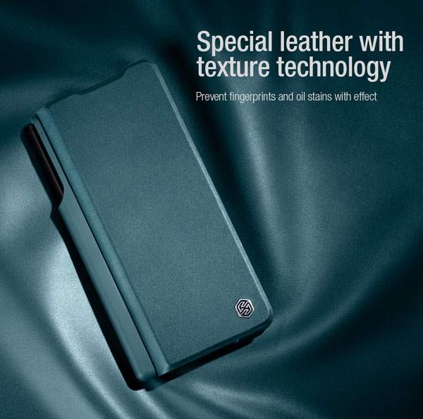 خرید کیف چرمی محافظ دوربین دار Samsung Galaxy Z Fold 5 مارک نیلکین مدل Qin Pro Leather Case