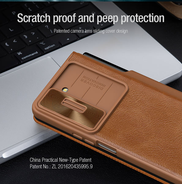 خرید کیف چرمی محافظ دوربین دار Samsung Galaxy Z Fold 5 مارک نیلکین مدل Qin Pro Leather Case