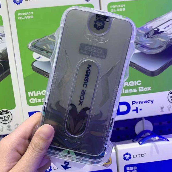 خرید گلس حریم شخصی با ابزار مخصوص نصب iPhone 14 مارک LITO مدل Magic Box D+ Privacy Glass