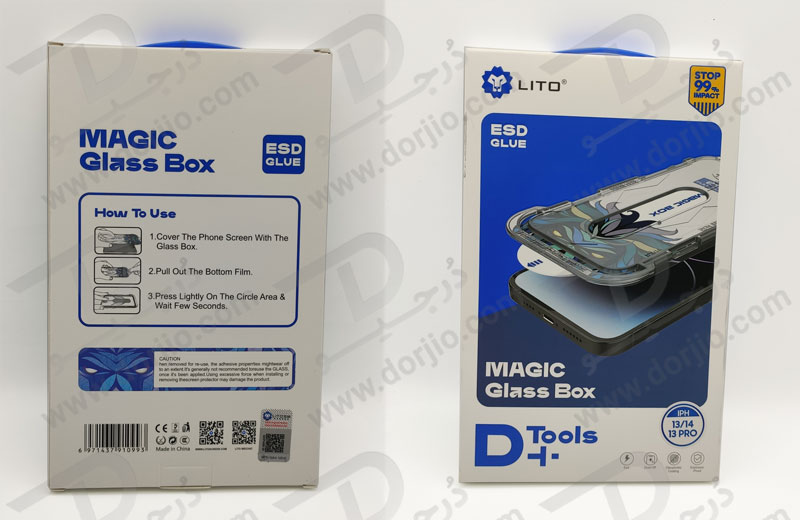 خرید گلس شفاف با ابزار مخصوص نصب iPhone 13 Pro Max مارک LITO مدل Magic Box D+ HD Glass