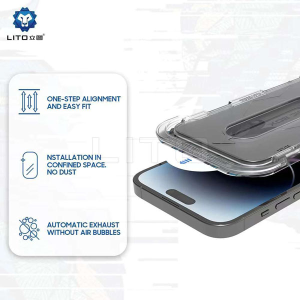 خرید گلس شفاف با ابزار مخصوص نصب iPhone 13 Pro مارک LITO مدل Magic Box D+ HD Glass