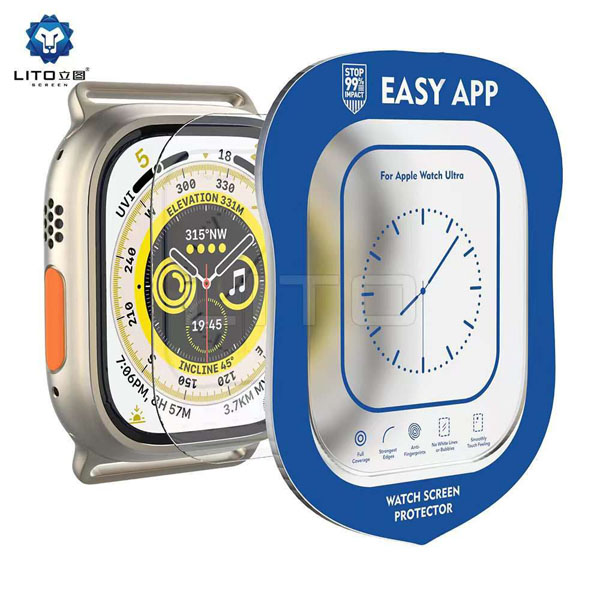 خرید گلس‌ شیشه ای اورجینال Apple Watch Ultra برند LITO مدل PMMA با ابزار نصب آسان