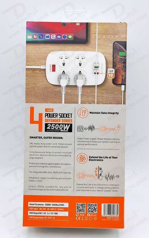 خرید چند راهی برق + خروجی فست شارژ 18 وات USB-A برند LDNIO مدل SC4407