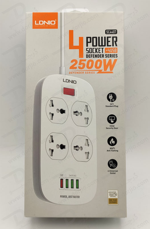 خرید چند راهی برق + خروجی فست شارژ 18 وات USB-A برند LDNIO مدل SC4407