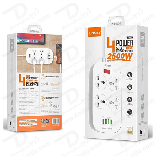 خرید چند راهی برق + خروجی فست شارژ 18 وات USB-A برند LDNIO مدل SC4407