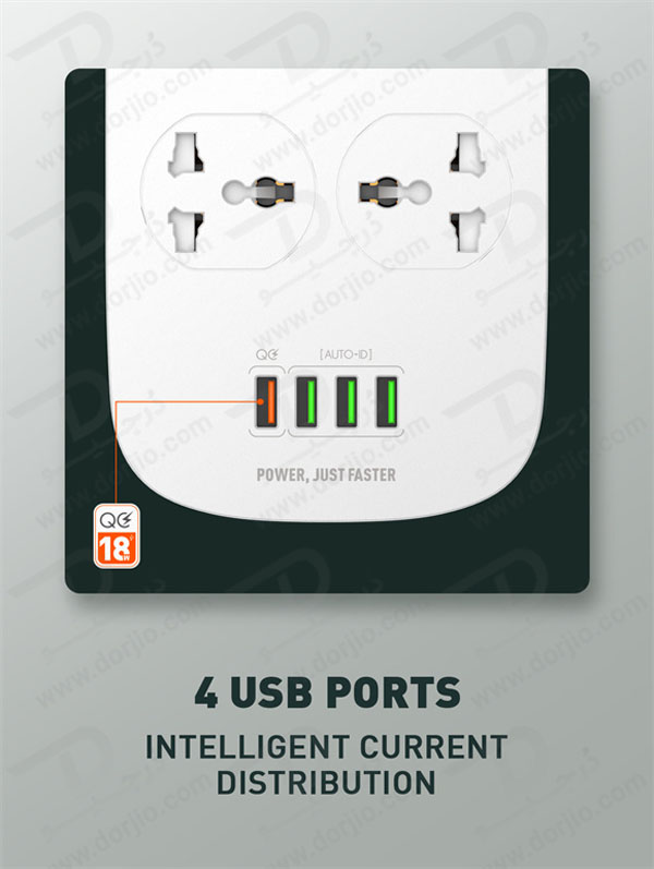 خرید چند راهی برق + خروجی فست شارژ 18 وات USB-A برند LDNIO مدل SC4407
