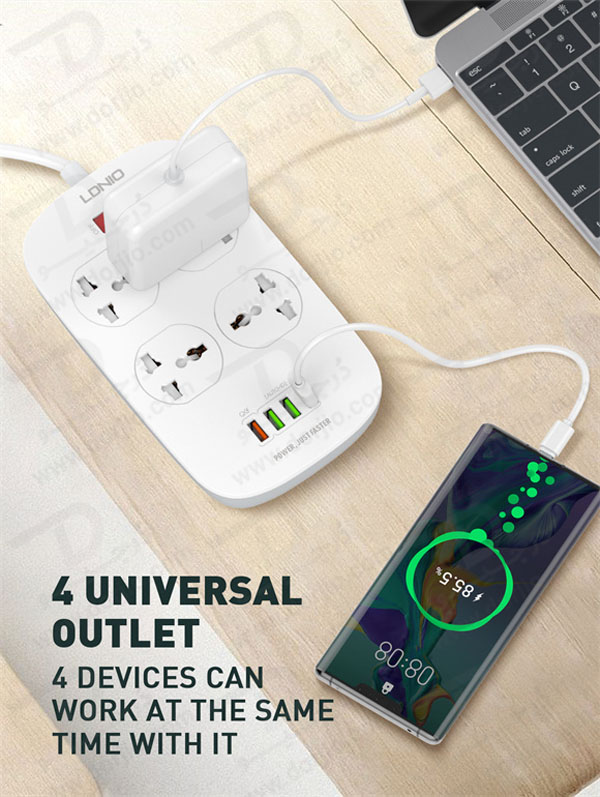 خرید چند راهی برق + خروجی فست شارژ 18 وات USB-A برند LDNIO مدل SC4407