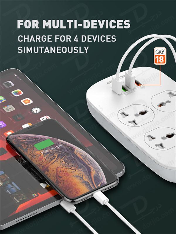 خرید چند راهی برق + خروجی فست شارژ 18 وات USB-A برند LDNIO مدل SC4407