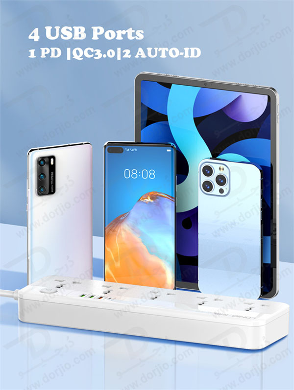 خرید 5 راهی برق + خروجی فست شارژ 20 وات USB-A و USB-C برند LDNIO مدل SC5415