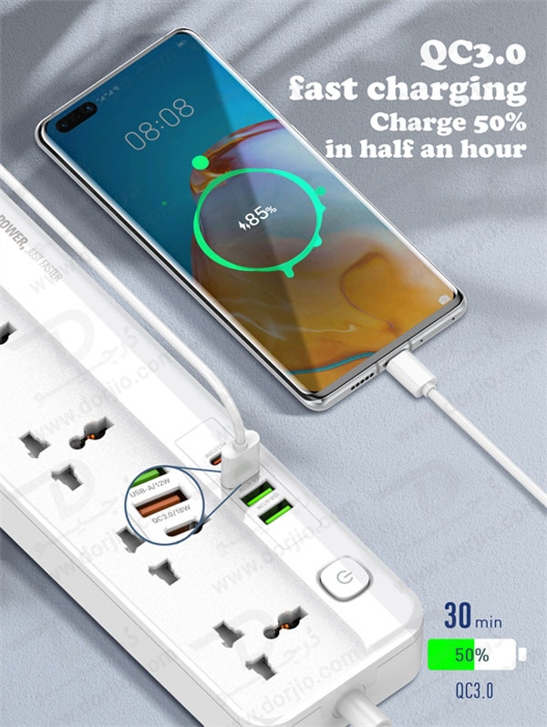 خرید 5 راهی برق + خروجی فست شارژ 20 وات USB-A و USB-C برند LDNIO مدل SC5415