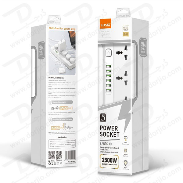 5 راهی برق + خروجی فست شارژ 17 وات USB-A برند LDNIO مدل SC5614