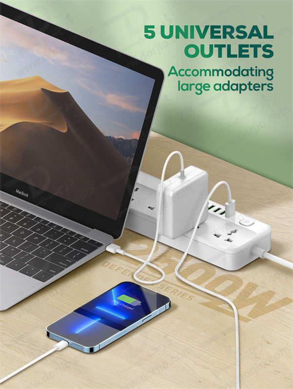 5 راهی برق + خروجی فست شارژ 17 وات USB-A برند LDNIO مدل SC5614