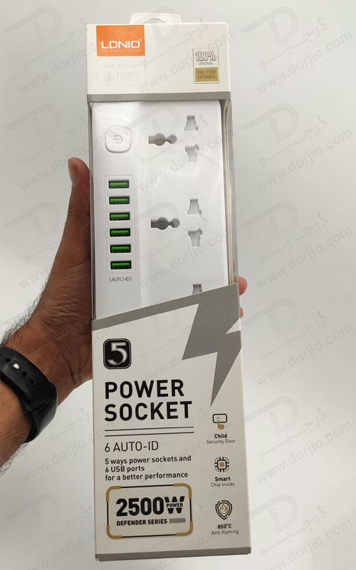 5 راهی برق + خروجی فست شارژ 17 وات USB-A برند LDNIO مدل SC5614