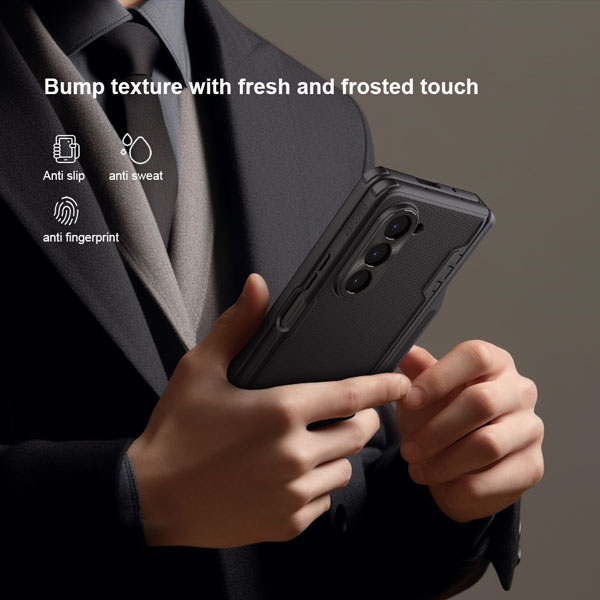 خرید قاب ضد ضربه پایه دار و اسلات قلم Samsung Galaxy Z Fold 5 برند نیلکین مدل Super Frosted Shield Fold ( Pen Holder Version )