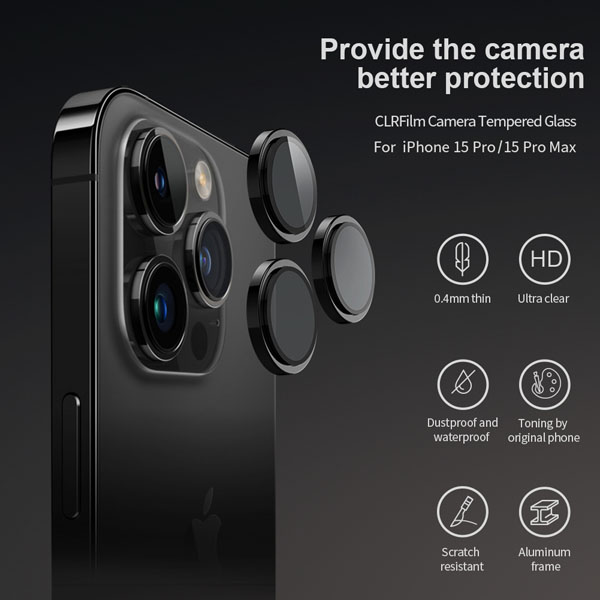 خرید محافظ لنز رینگی iPhone 15 Pro همراه با ابزار نصب مارک نیلکین مدل CLR Film