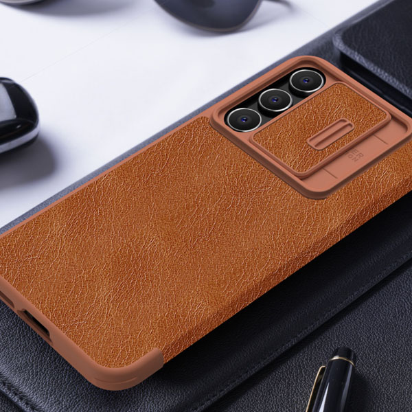خرید کیف چرمی محافظ دوربین دار Samsung Galaxy S23 FE مارک نیلکین مدل Qin Pro Leather Case
