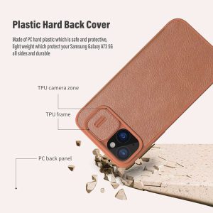 خرید کیف چرمی محافظ دوربین دار iPhone 15 Plus مارک نیلکین مدل Qin Pro Leather Case