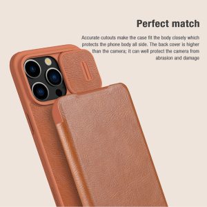 خرید کیف چرمی محافظ دوربین دار iPhone 15 Pro مارک نیلکین مدل Qin Pro Leather Case
