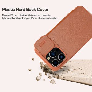 خرید کیف چرمی محافظ دوربین دار iPhone 15 Pro مارک نیلکین مدل Qin Pro Leather Case